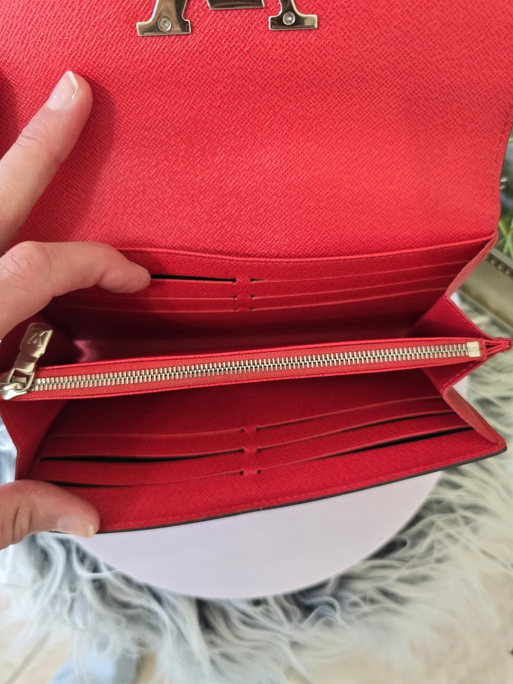 Louis Vuitton Coquelicot Red Epi Leather Louise Long Flap Wallet LV Logo